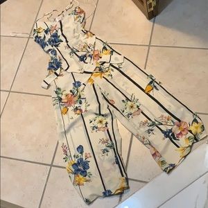 Floral and Strip Jumpsuit